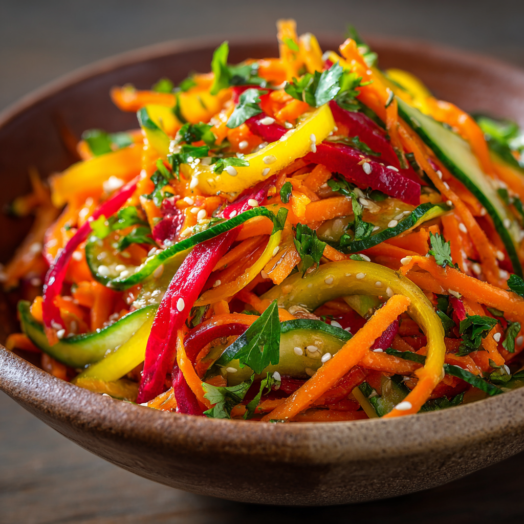 A bowl of carrot sesame salad.