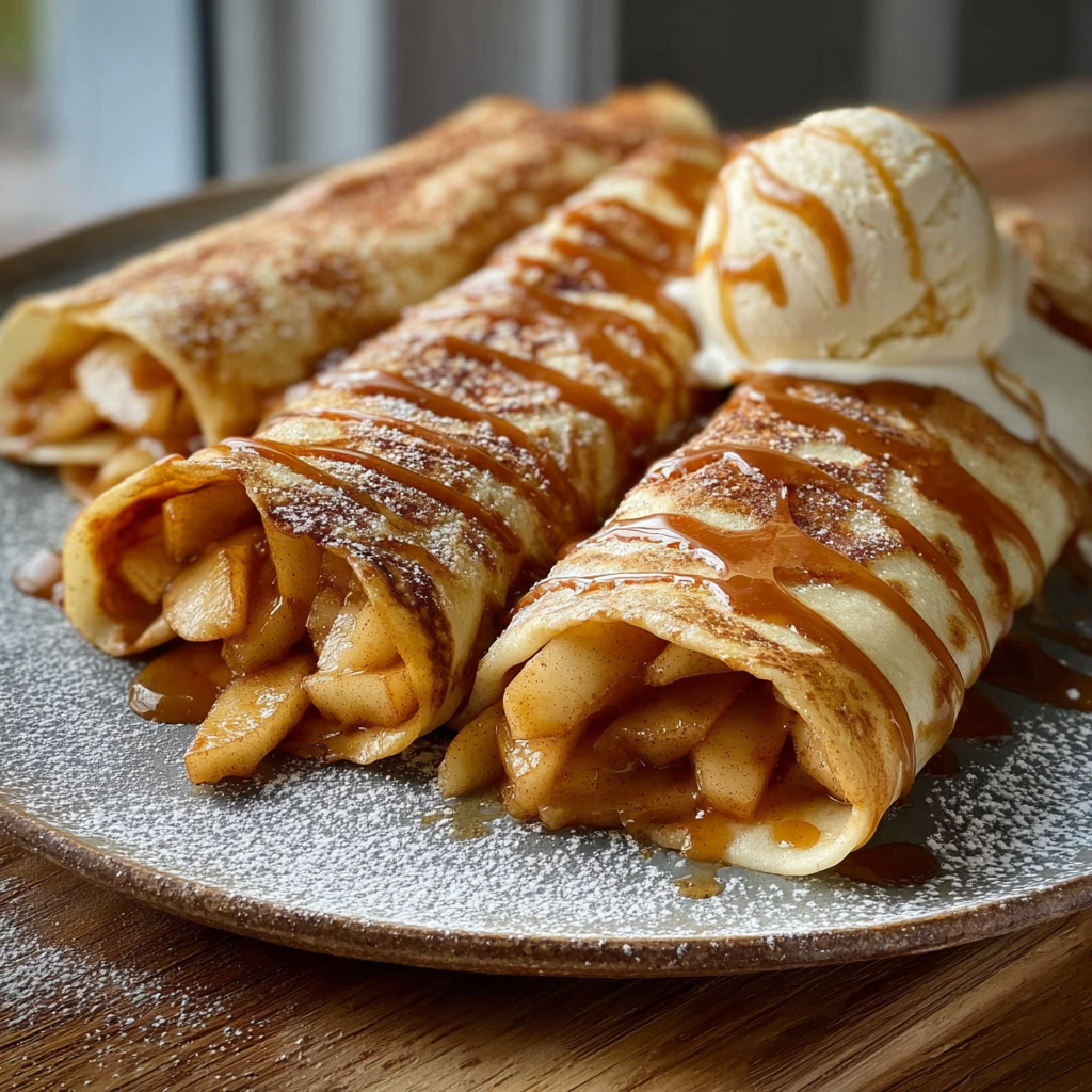 A plate of apple pie wraps with brown sugar butter.