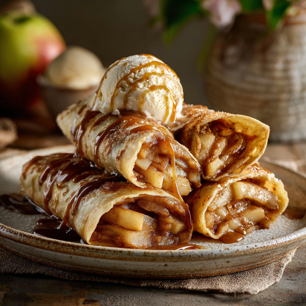 A plate of apple pie wraps with brown sugar butter.