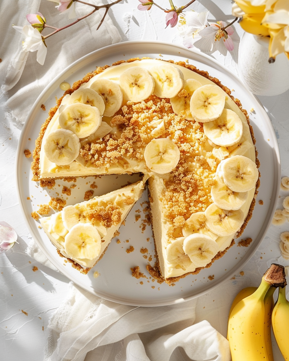 A slice of a banana pudding cheesecake.