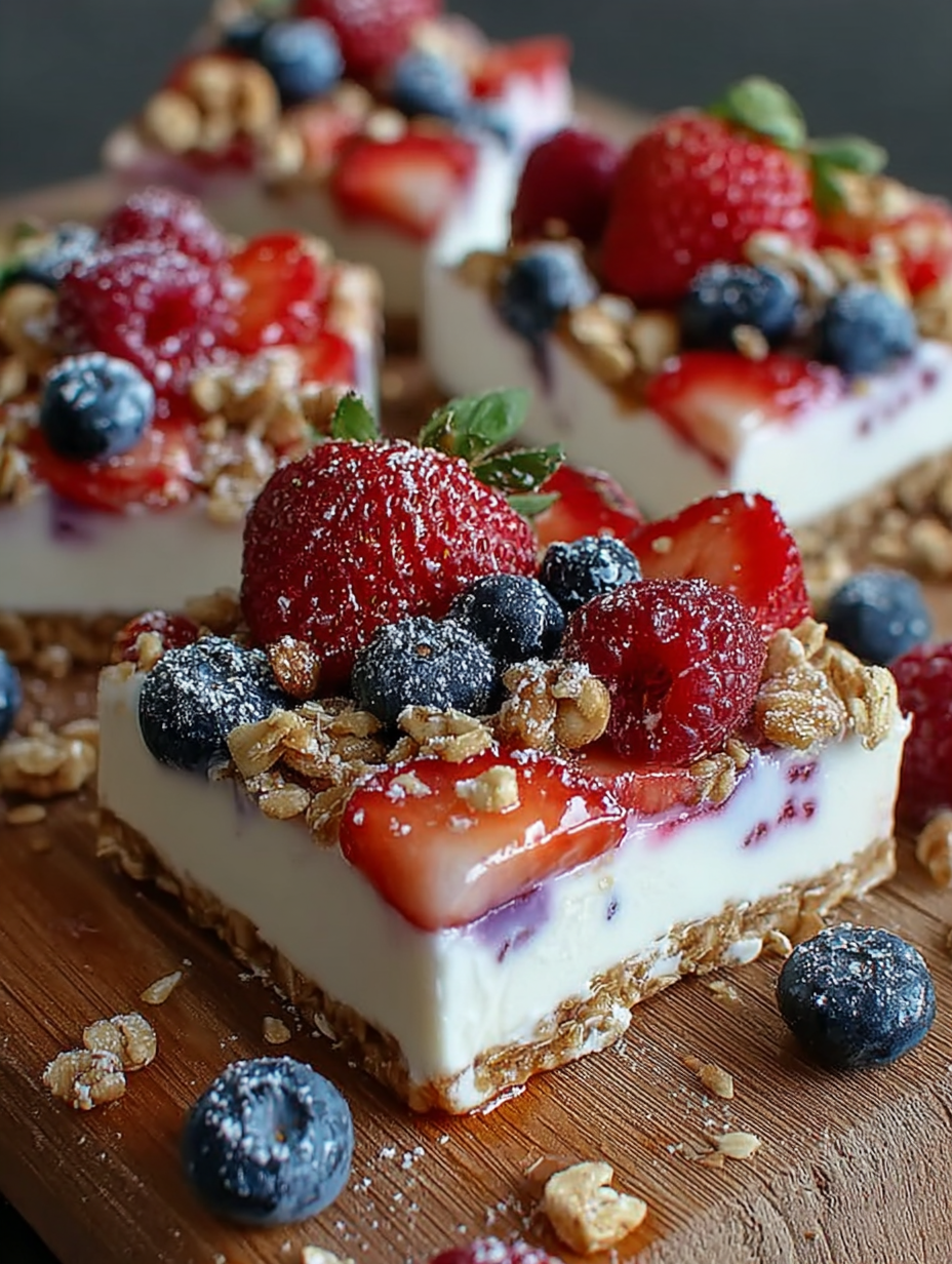 A close up of a berry blast frozen yogurt bark.