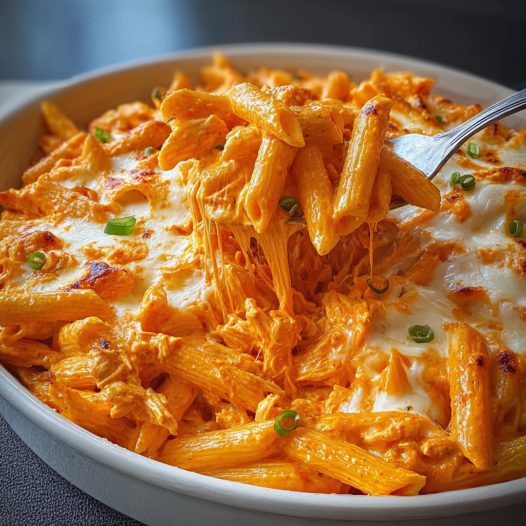A bowl of pasta with a spoon in it.