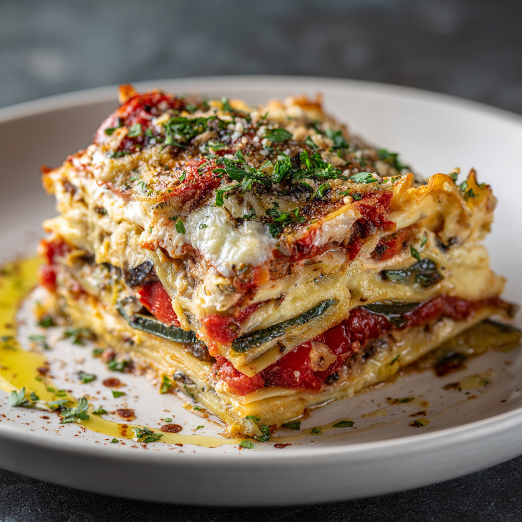 A layered vegetable lasagna with creamy ricotta.
