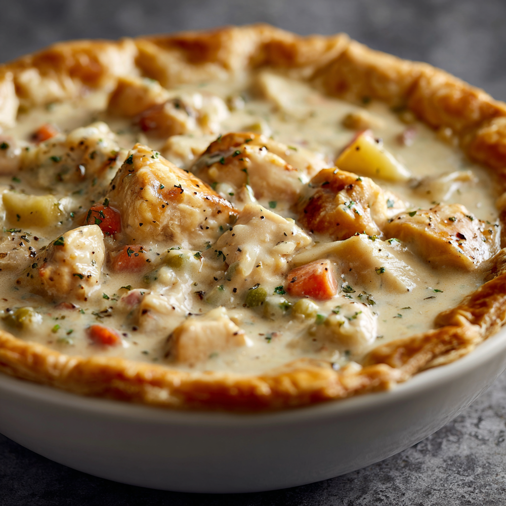 A delicious chicken pot pie recipe with cream of chicken soup.