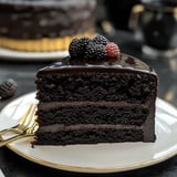 A slice of black velvet cake.