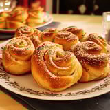 A plate of Finnish cardamom rolls.
