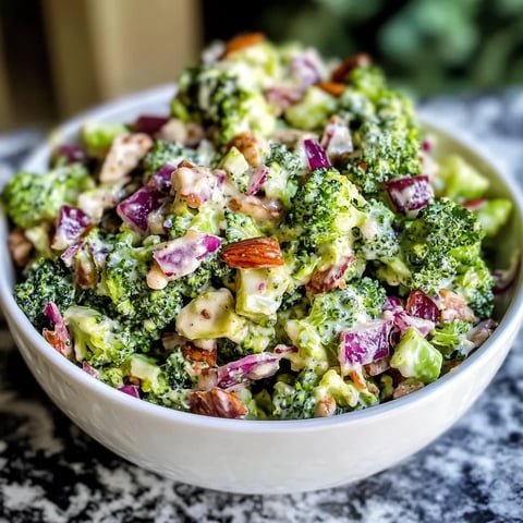 A bowl of broccoli salad.