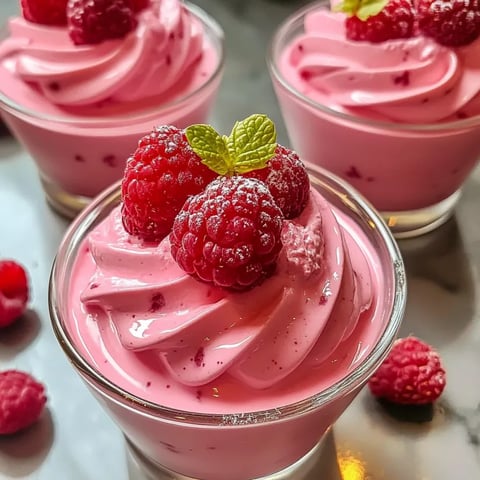 Three glasses of raspberry mousse.