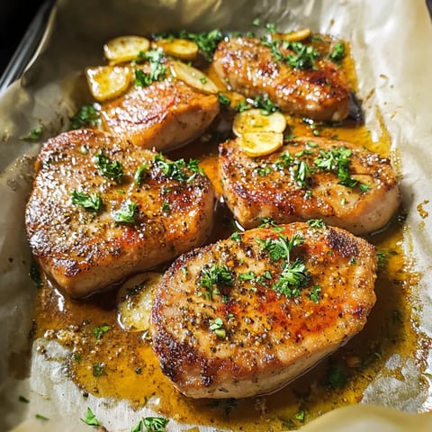 Baked pork chops with herbs and spices.
