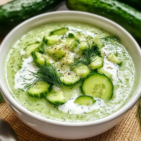A bowl of cold cucumber soup with yogurt and dill.
