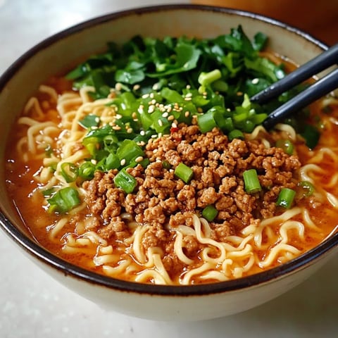 A bowl of Tantanmen, a vegan ramen recipe, with noodles, tofu, and greens.