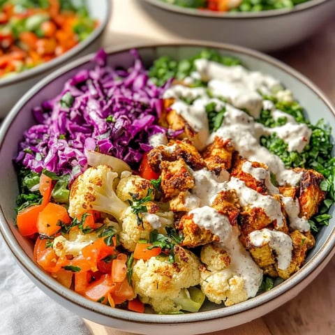 A bowl of food with cauliflower, tomatoes, and sauce.